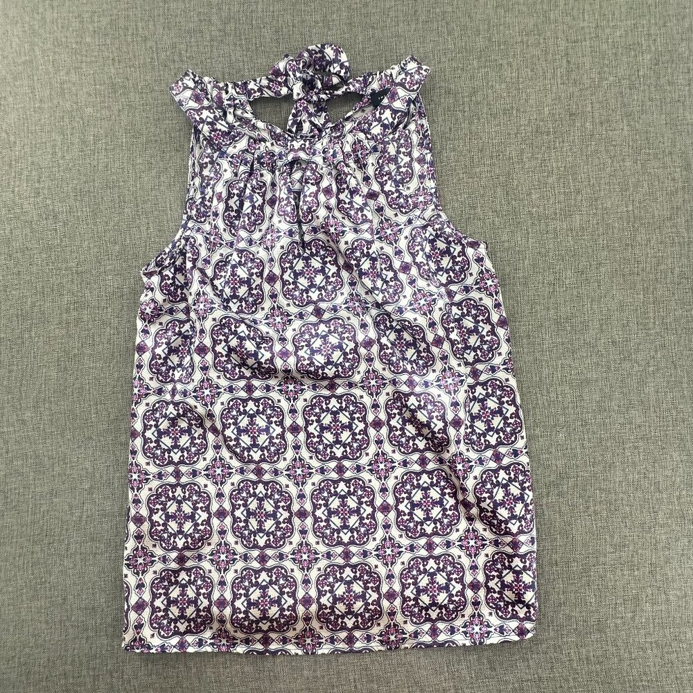 The Limited Sleeveless Top Geometric Print Silky Lightweight XS Neck Tie